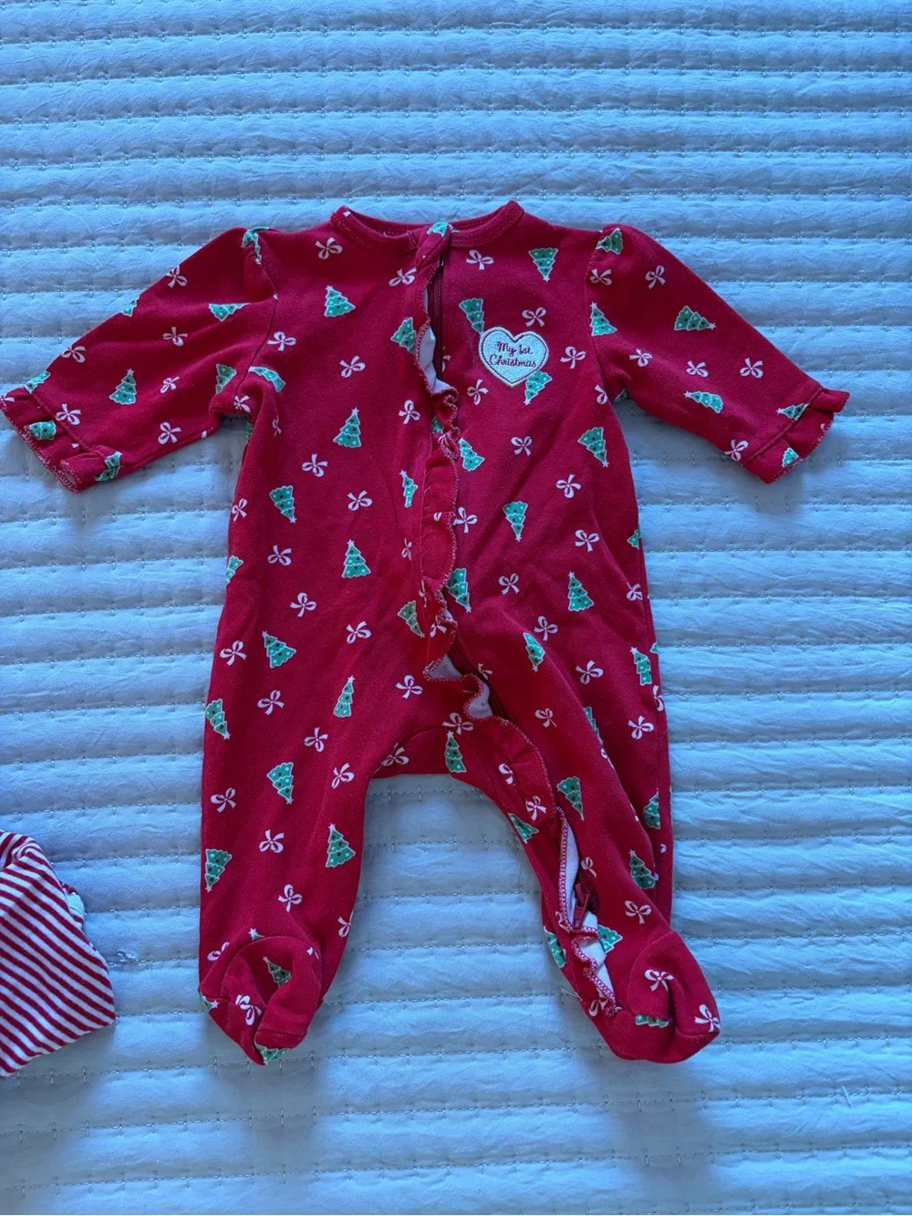 Little Me Red Christmas Tree Print Footed Baby One-Piece